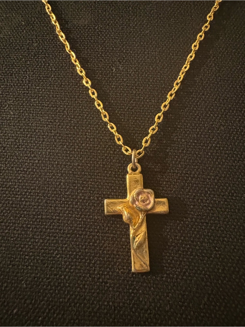 Gold-tone Floral Cross Pendant Necklace
